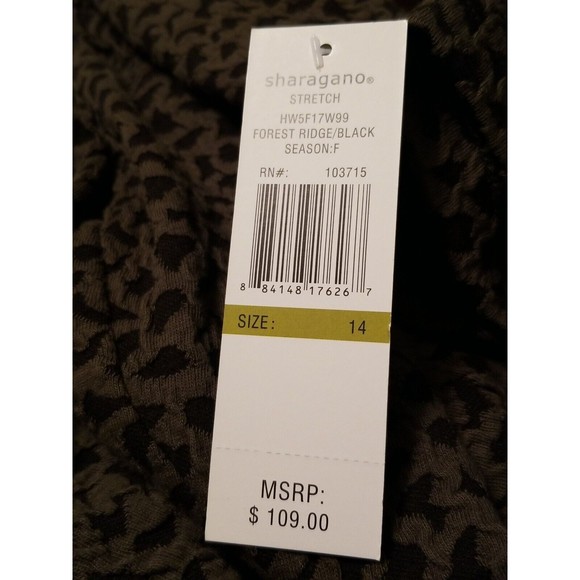 Sharagano‎ Size 14 Forest Ridge Green Black Textured Animal Print Bodycon Dress - Picture 6 of 9